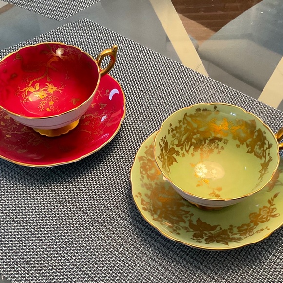 Coalport teacups, ruby red and green, price is for both! - Picture 1 of 7